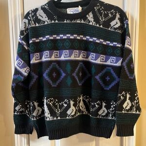 Vintage Black and Purple Patterned women’s sweater size small grandpa core Cosby